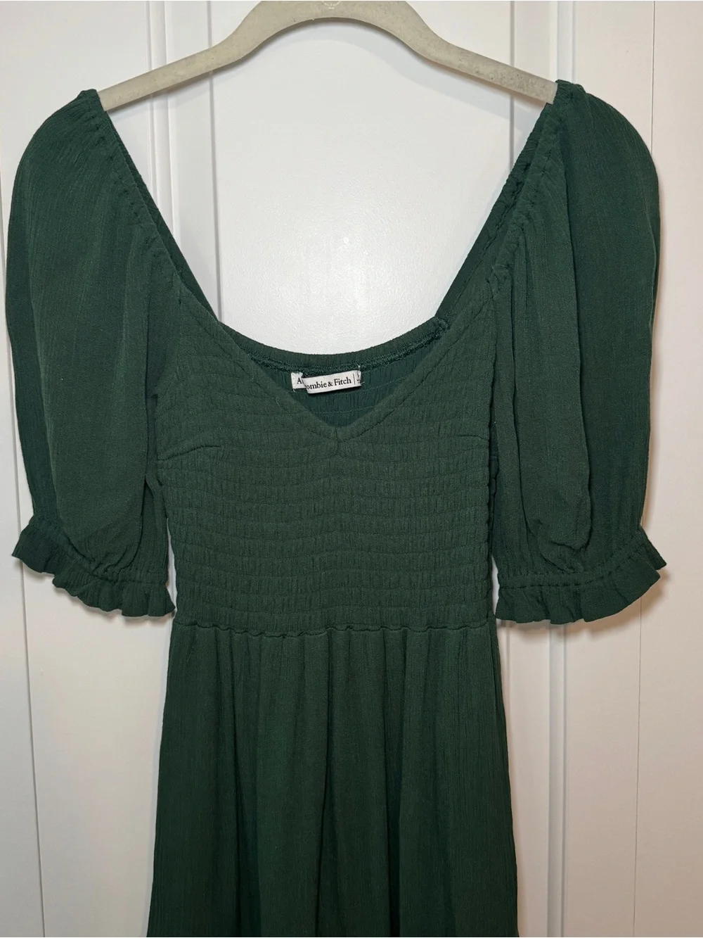 Abercrombie & Fitch Smocked Green Puff Sleeve Maxi Dress